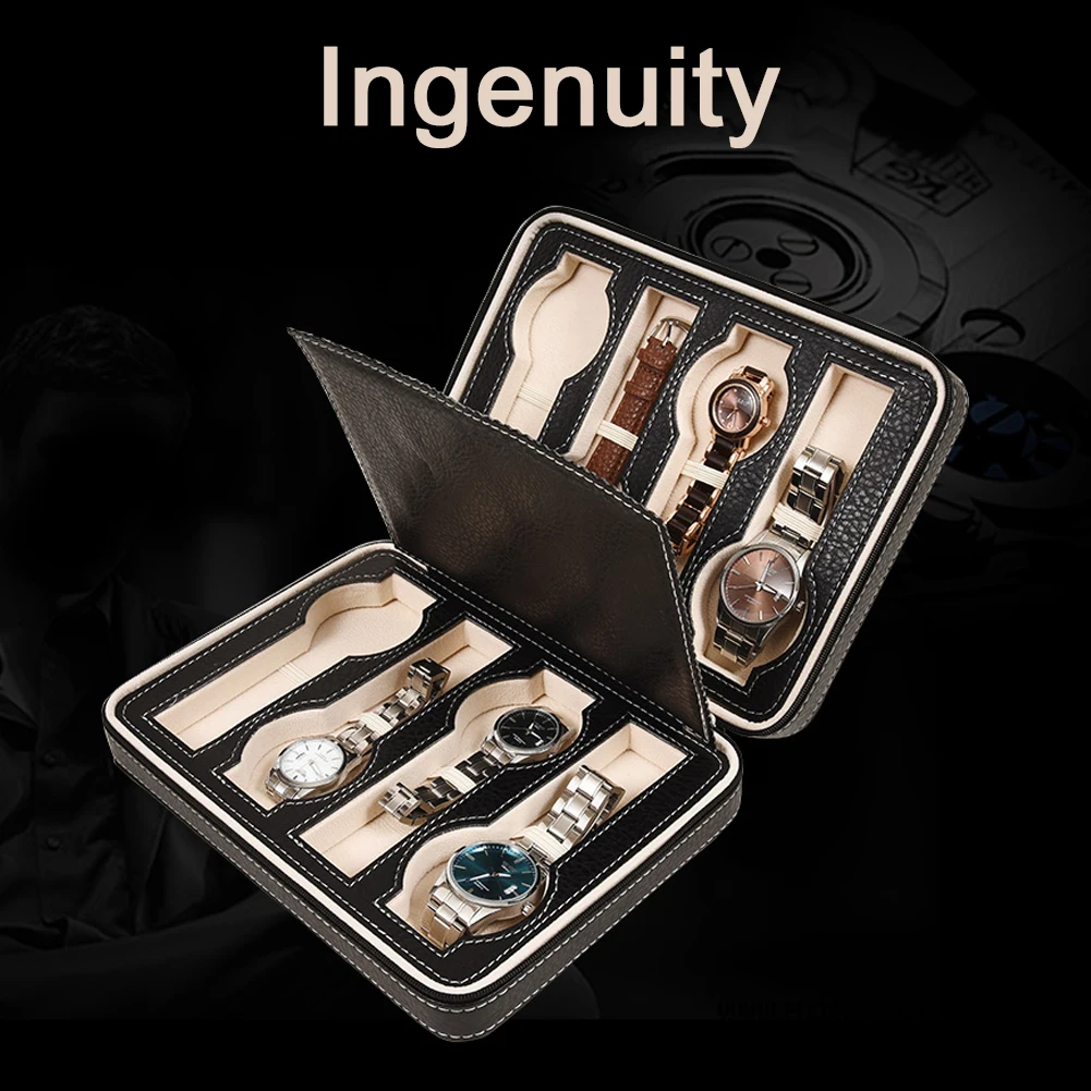 

Organizer Portable Zipper Jewelry Wrist Holder Watch Box Storage Case Display Leather