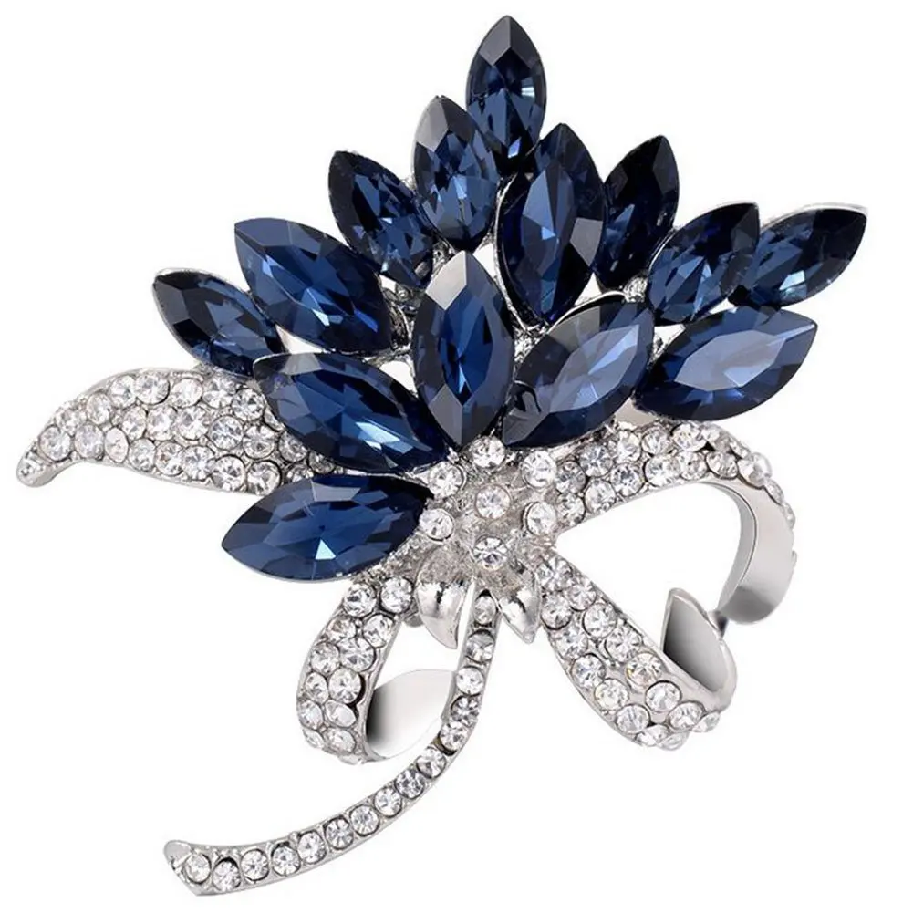 

Brooch pin Woman's elegant flower shape and blue crystal rhinestone jewelry Fancy corsage and pin brooch Decoration for clothe