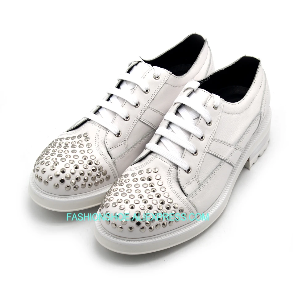 

2018 White Platform Formal Business Shoes Thick with Lace Rivets Mens Oxfords