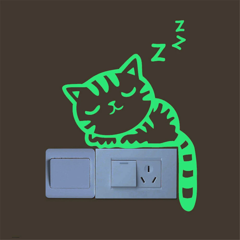 

Creative Green-light Luminous Switch Stickers Cute Kitten Wall Stickers Durable Removable Sticker Kids Room Party Decoration