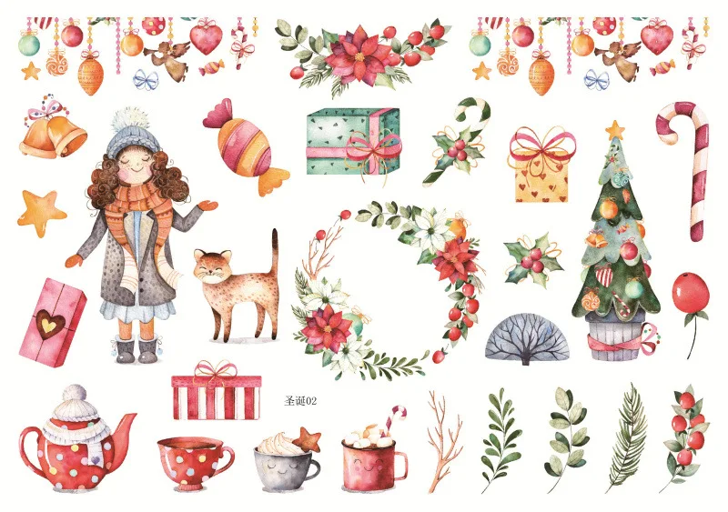 Kawaii Christmas Decoration DIY Stickers, Photo Album Scrapbook Paper Sticker, Journal Notebook Custom Crafts