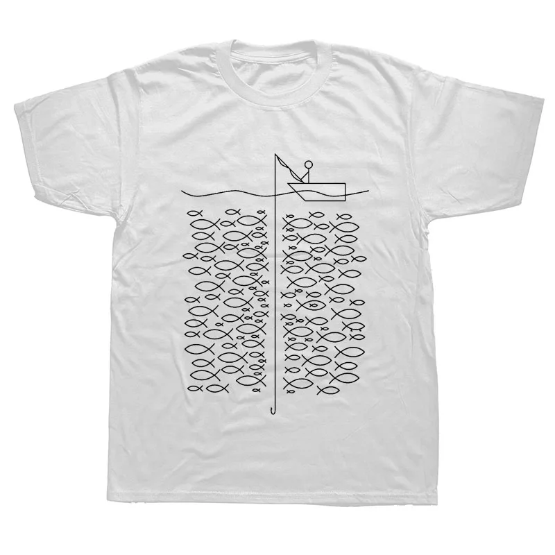 

Fishinger Men Short Sleeve O-neck Cotton T Shirt Novelty Fisherman Fish Print T-shirt Fashion Hip Hop Streetwear Tops Tees