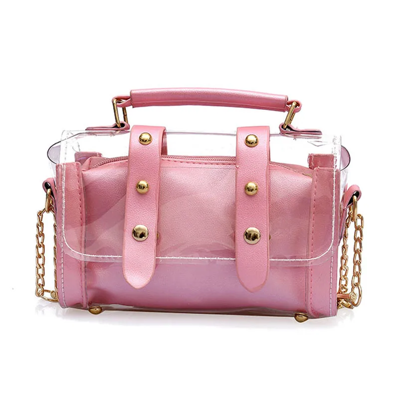 

Fashion Female Transparent Rivet Bags Chain Shoulder Bag Jelly Small Crossbody Bag Composite Messenger Bags