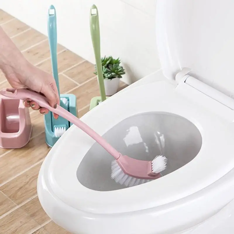 cheap PP Plastic Toilet Cleaning Brush With Holder Curved Clean Bending Handle Brushes w Base