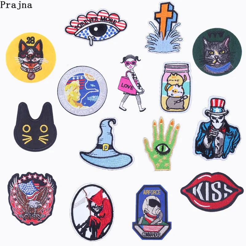 

Prajna Punk Reaper Eagle Patches Cat Dog Embroidered Iron On Patch For Clothes Stripe Sticker Cheap Parches Finger Eyes Badge F