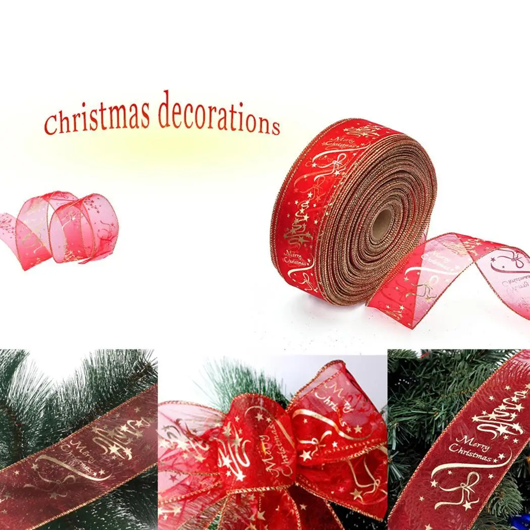 DIY блестящие красной лентой Рождественская елка Повседневное Подарочная коробка из органзы украшения для дома