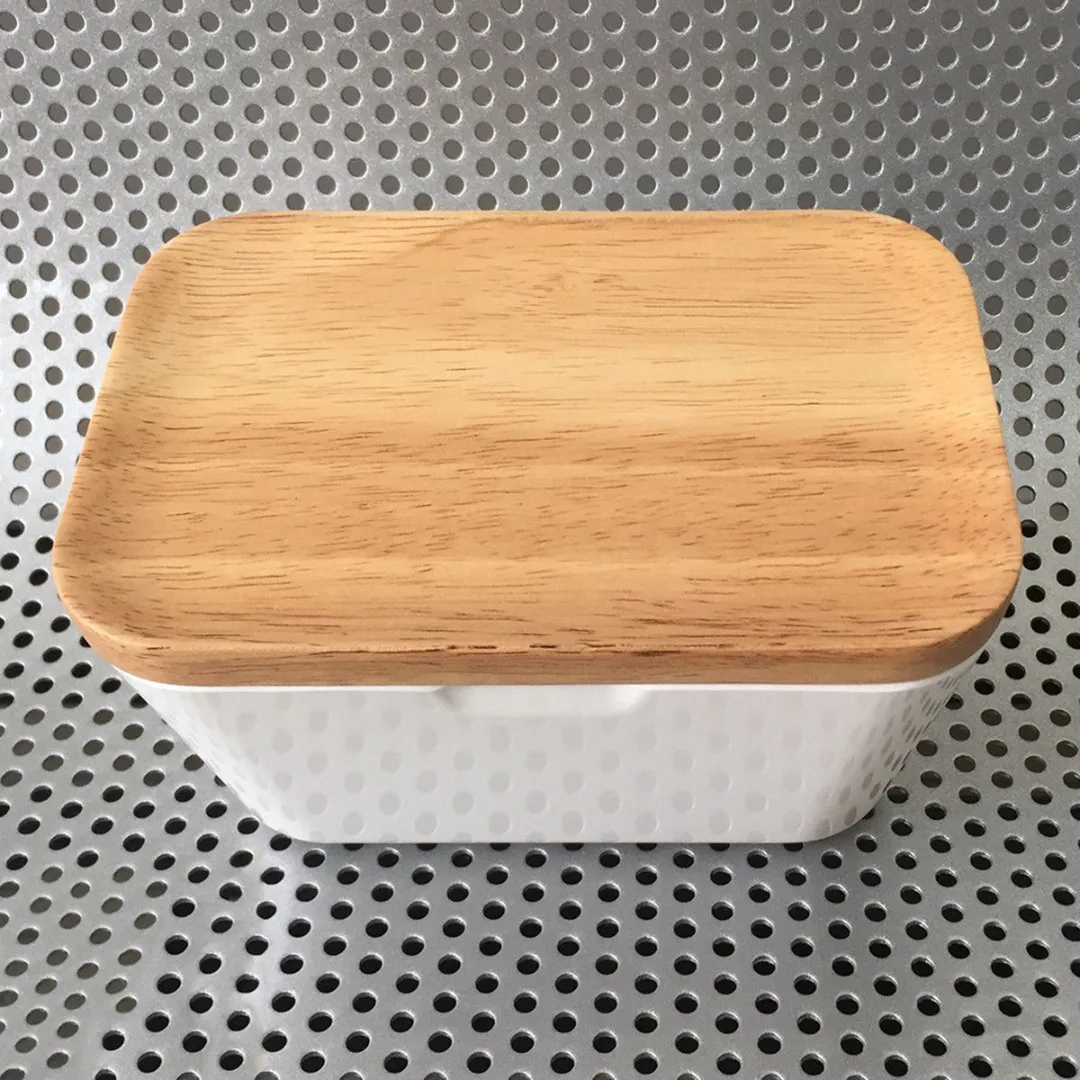 250/500ml Butter Box Dish With Lid Holder Storage Container Wood Melamine Serving Box Hotel Kitchen Tools Dinnerware Tableware