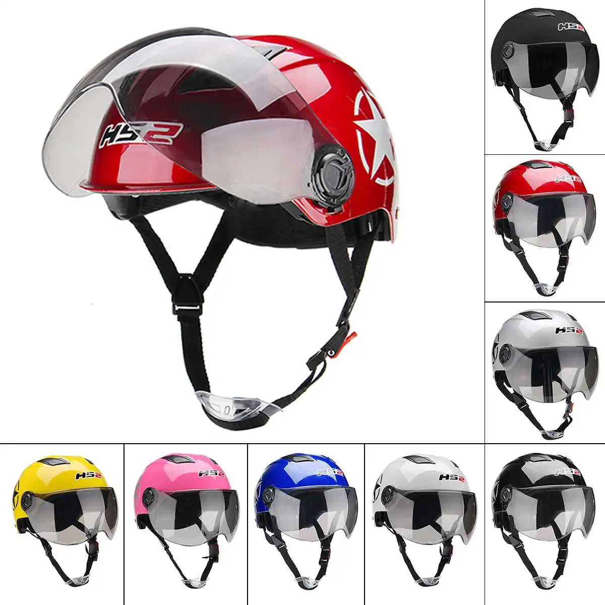 

Motorcycle Helmets Half Open Face Electric Bicycle Helmet Anti-UV Dual Lens Visors Goggle Scooter Motorbike Moto Bike Helmet