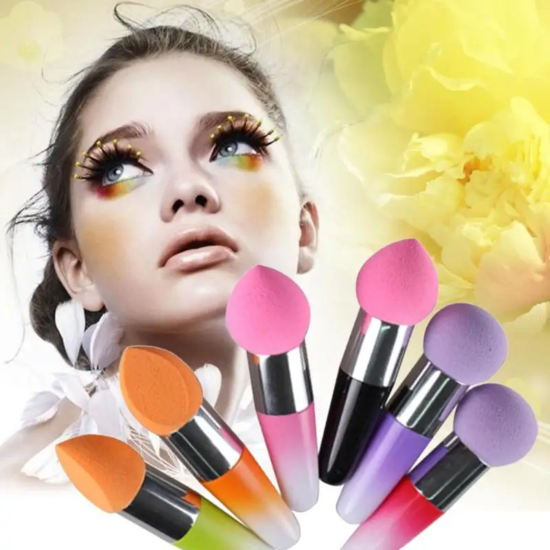 2 шт губкой с ручкой природных Costmetic сек смешивания пуховкой Для женщин Макияж инструмент 3 Форма вариант(персик, круглые, конические