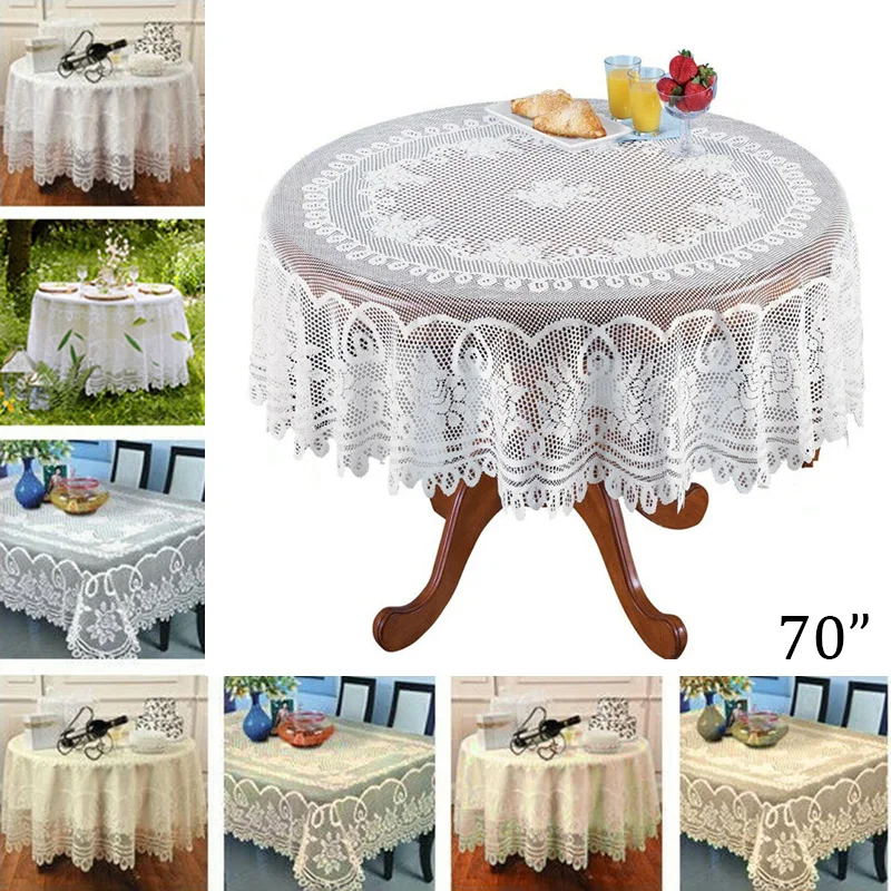 

White/Beige Lace Tablecloth Rectangle Round Table Cloth Cover Party Wedding