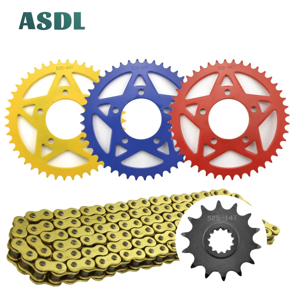 

525-120Link 14T 44T 1045 steel Motorcycle Transmission Chain and front rear sprocket set for Beinali 300 525-14T 525-44T 14 44