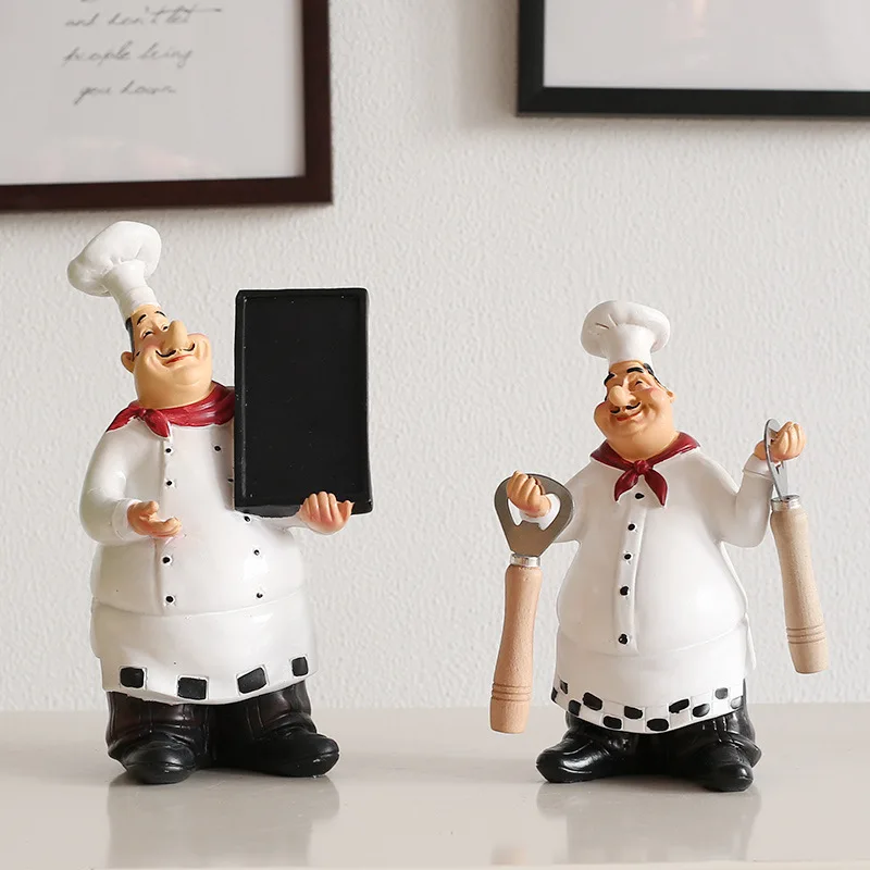 

Creative American Style Resin Chef Figurine White Top Hat Cook Figure Kitchen Decor Home Crafts Resturant Dining Room Decoration