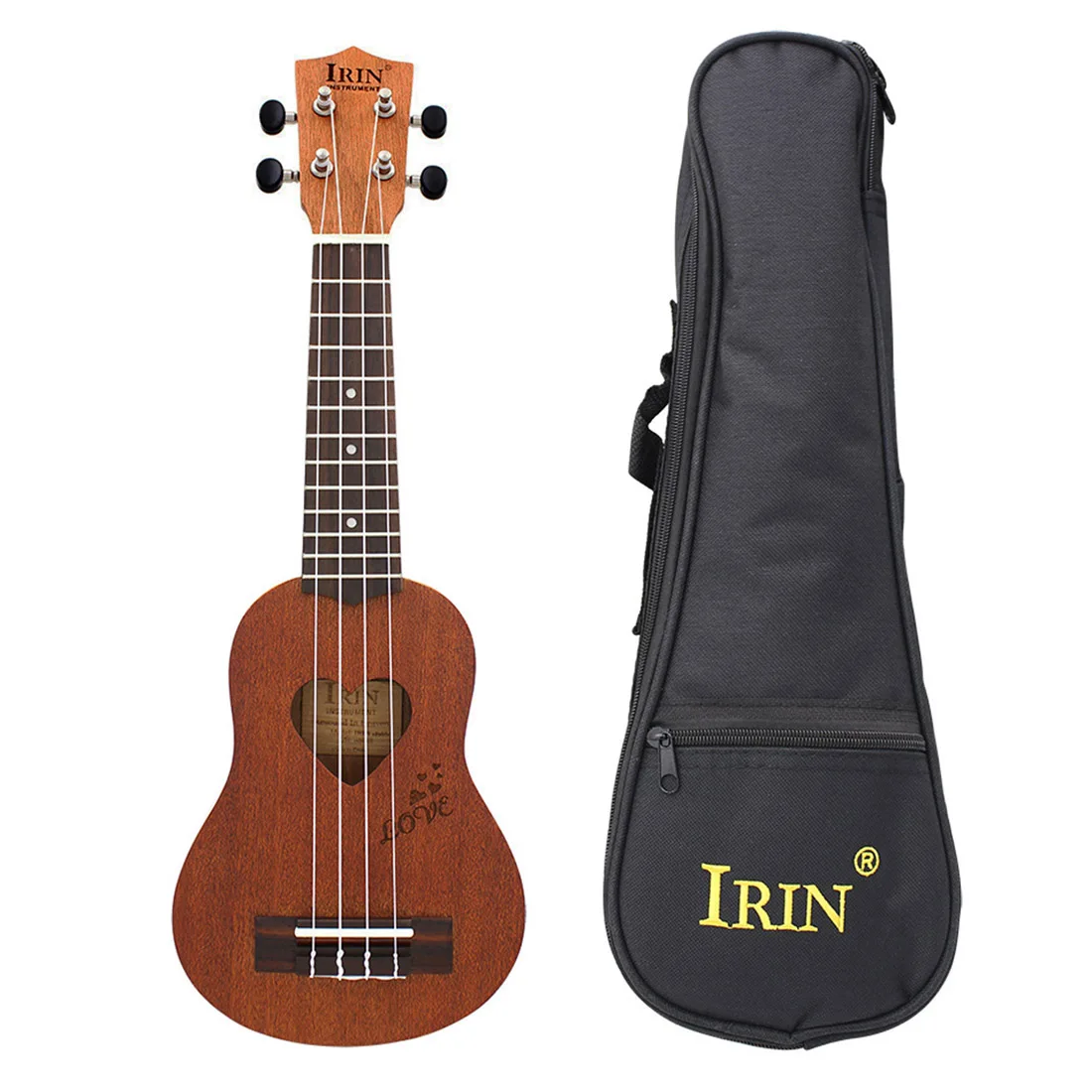 

2019 New Hot 17 Inch Spruce 4 Strings Love Heart Sound Hole Ukulele Soprano With Storage Bag - Coffee/Wooden