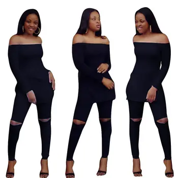 

Sexy Leisure Solid Color Tube Top Long Sleeve Twinset Woman Autumn New Pattern