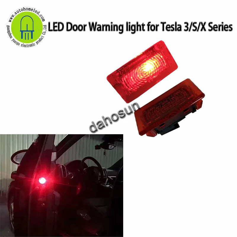 

2PC X Universal LED Strobe Warning Door Puddle light Interior Lamp For Tesla Model 3 S X Series High Brightness Red beam