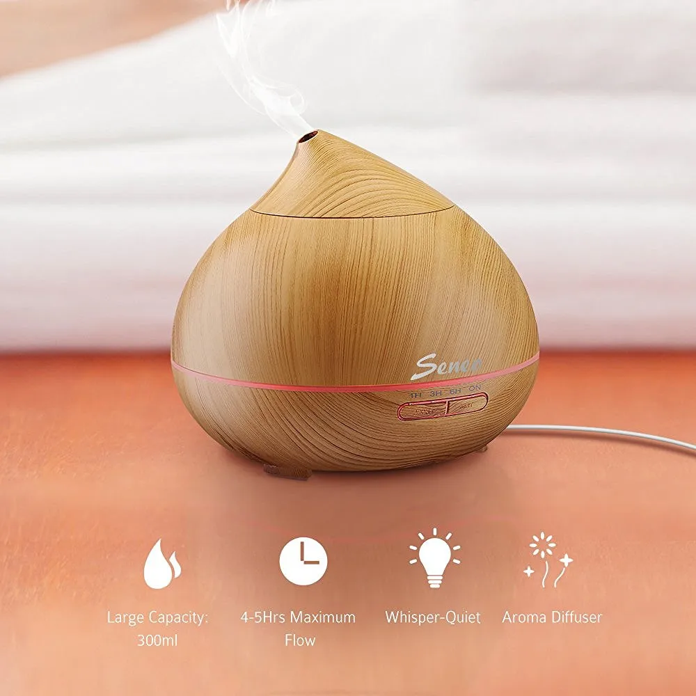 

Ultrasonic Air Humidifier ARCHEER 300ml Essential Oil Diffuser with Wood Grain Colors Changing LED Lights for Office Home