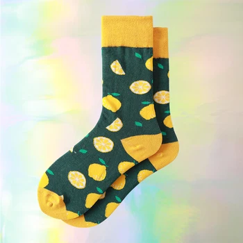 

Men Socks print Cartoon Lemon Green Yellow Funny Kawaii Happy Female Street Harajuku Hip Hop Casual Soft Cotton Short Hosiery