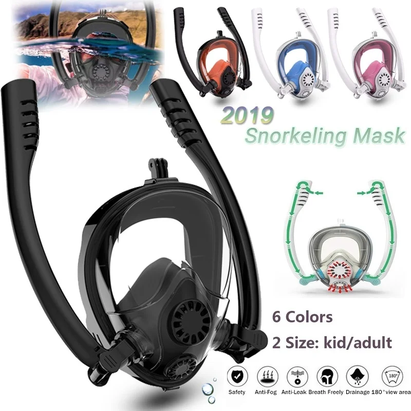 

Double Tubes Anti Fog Swimming Mask Swimming Diving Full Face Mask Surface Snorkel Scuba Security Buckle Anti Fog Leak