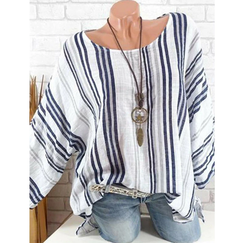 Женская блузка в полоску Boho с длинным рукавом мягкая Свободная для отдыха на