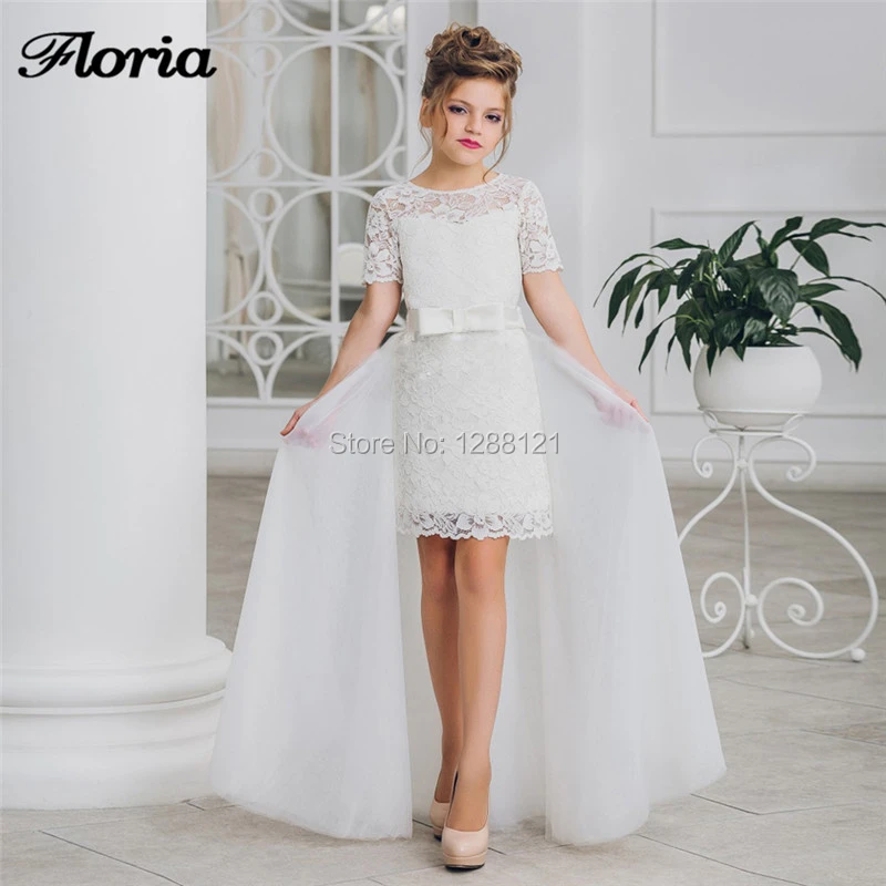 Vestidos de flores para boda, novedad de de encaje hasta la rodilla, primera comunión con falda desmontable, vestido de lujo para desfile para niños|Vestidos floreados de niña| - AliExpress