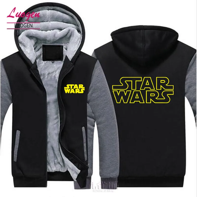 

USA SIZE Fashion Men's Hoodies Star Wars Printed Jackets Winter Thicken Fleece Hooded Sweatshirts Zipper Unisex Coats Clothing