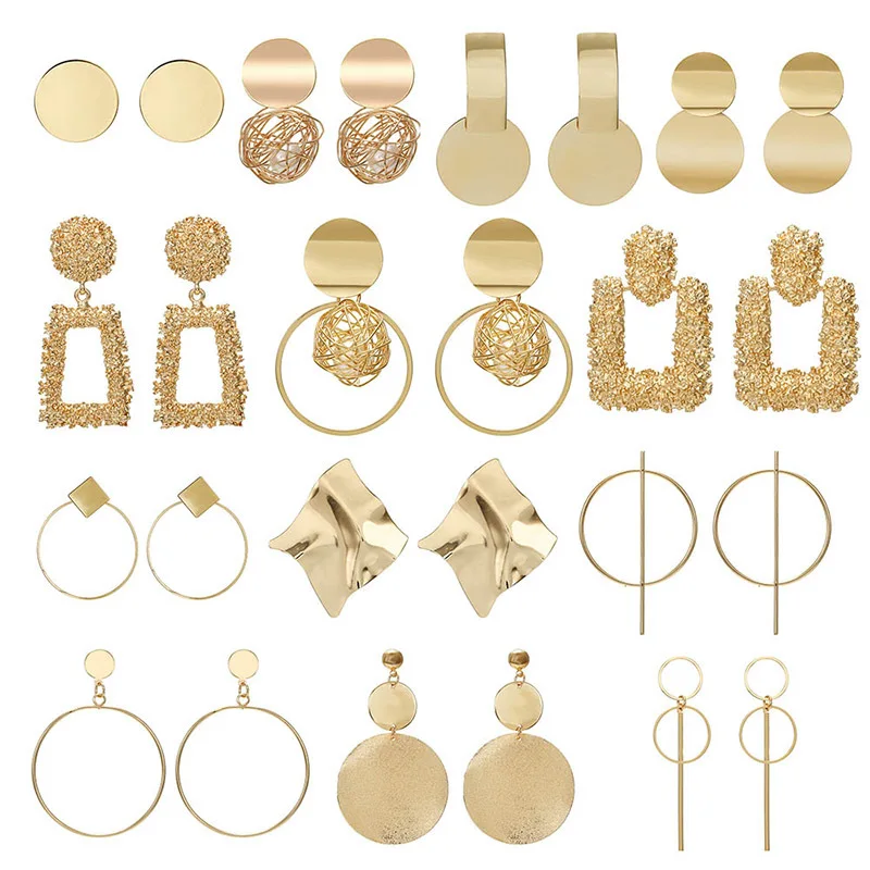

Exaggeration Metal Large Vintage Earrings For Women Golden 2019 Geometric Circular Earrings Fashion Jewelry