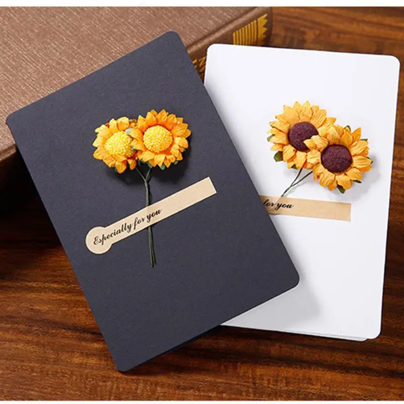  6pcs Paper Greeting Cards With Dried Flower Thank You Cards Christmas Gift Cards Sunflower Invitati - 33008996272