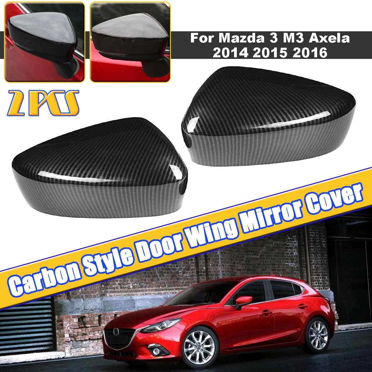

2pcs/set ABS Carbon Fiber Color Door Wing Rearview Mirror Cover Trim Fit For Mazda 3 M3 Axela 2014 2015 2016