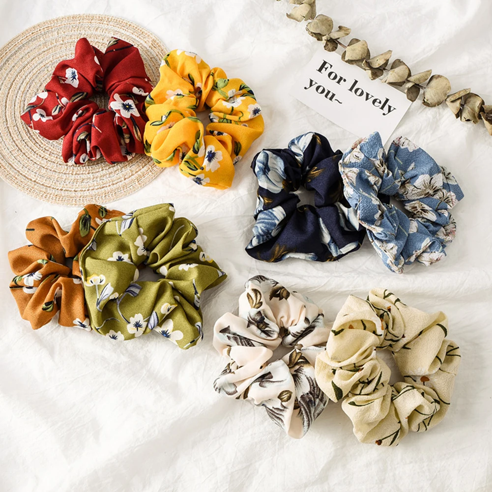 

2019 New Spring Flower Hair Scrunchies Ponytail Holder Soft Stretchy Hair Ties Vintage Elastics Hair Bands for Girls Accessories