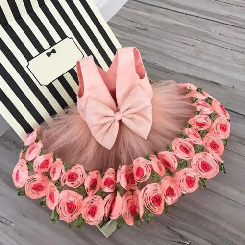 

Newest Flower Mesh Ball Gown Girls Dress Princess Kids Baby Sleeveless Party Pageant Wedding Dress