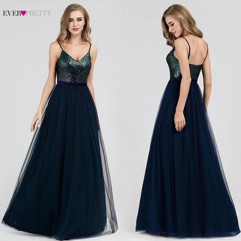 Элегантные вечерние платья Ever Pretty Tulle Sequined Sexy V-Neck без рукавов женские длинные вечерние платья с открытой спиной Robe De Soiree 2019