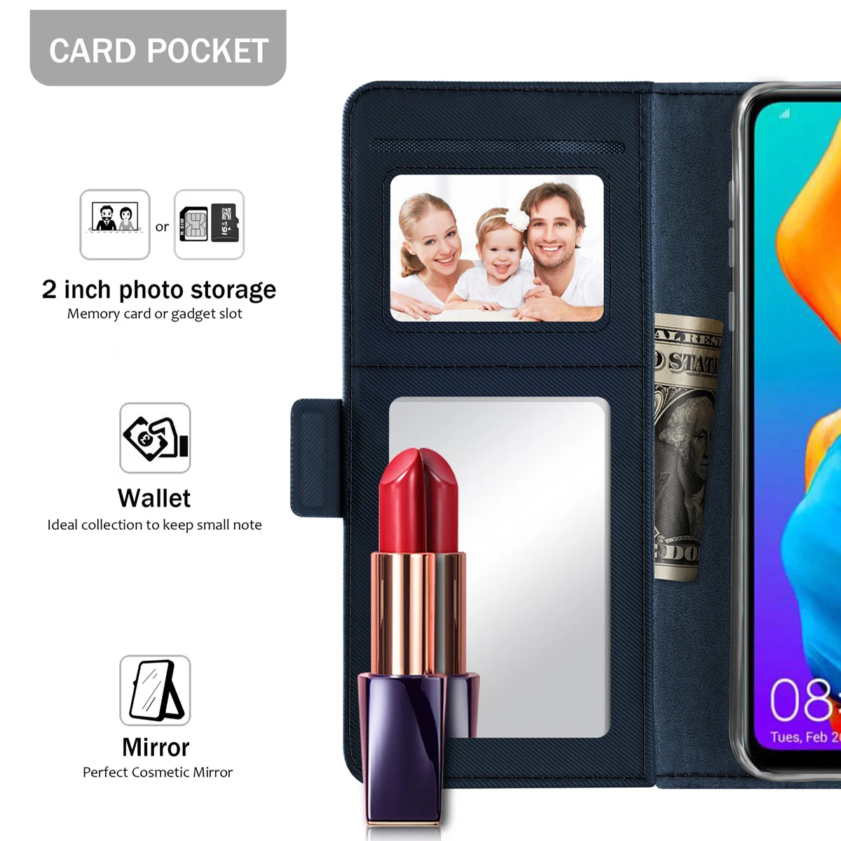 Откидная крышка Подставка для huawei P30 Lite чехол из искусственной кожи портмоне с
