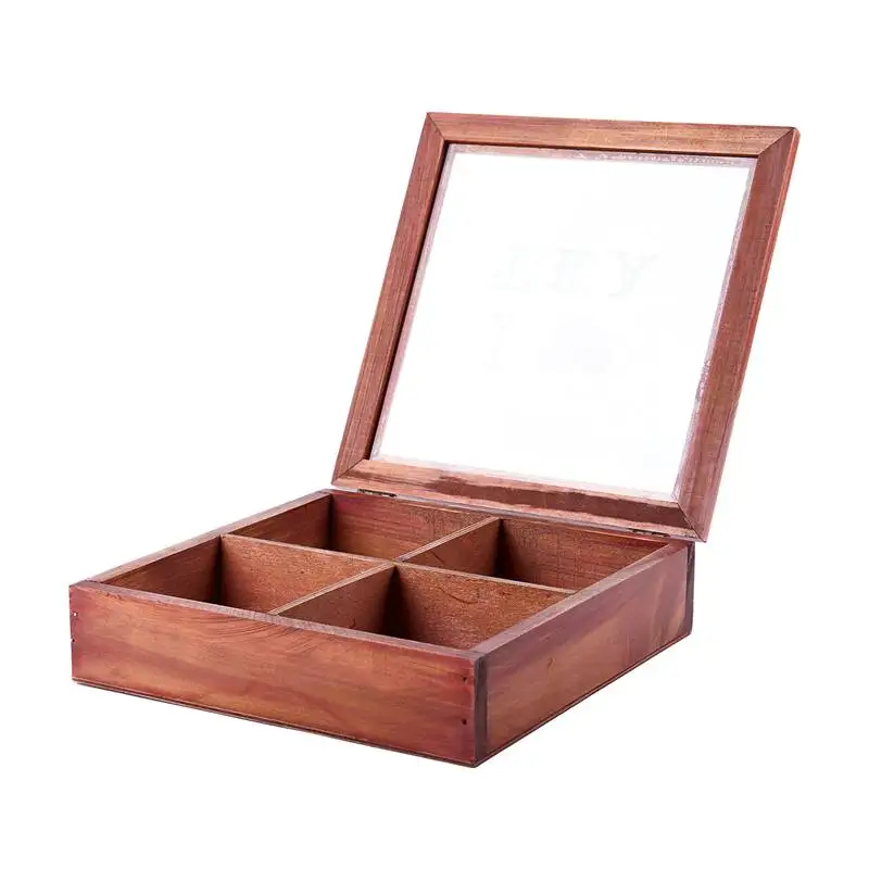 

White Rustic Wooden 6 Compartment Tea Storage Box Vintage Coffee Candy Tea Storage Cases Organizer Jewelry Necklace Container