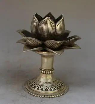 

China's Tibet silver lotus statue carving furnishing articles incense inserted