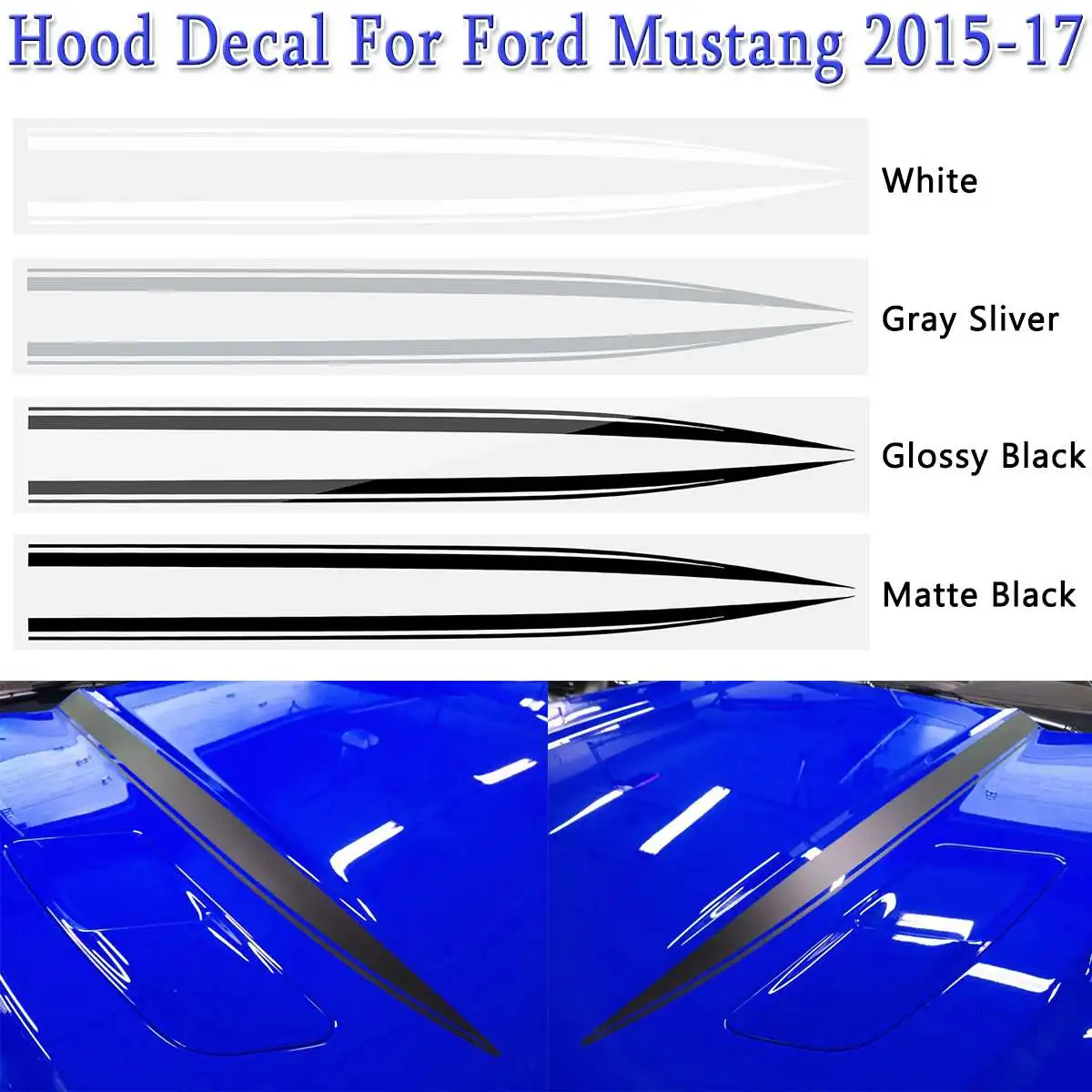 

2pcs/set 2-Line Style Black White Sliver Hood Bonnet Stripes Sticker Hood Decal Trim Cover For Ford For Mustang 2015 2016 2017