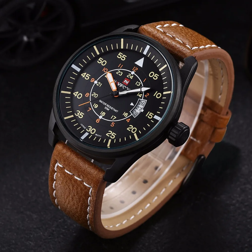 

NAVIFORCE New Genuine Leather Watch Men Luxury Brand Quartz-Watch Analog Display Date Casual men's wristwatches relogio feminino