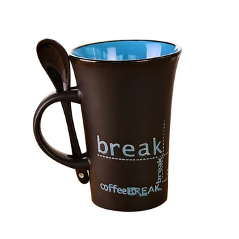 

New Simple Letter Ceramic Coffee Mug With Spoon Kids Cute Breakfast Milk Cup Creative Tumbler Tea Water Cup Drinkware Women Gift