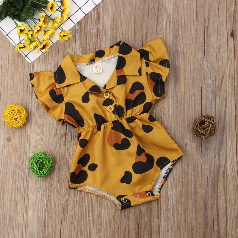Cute Infant Baby Girl Ruffle Leopard Heart Print Romper Jumpsuit Outfits Sunsuit for Newborn Infant Children Clothes Kid Clothes