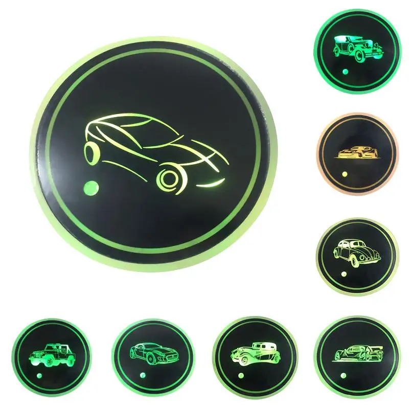 

2 PCS Car LED Light Coaster Anti-slip Luminous Automatic Induction Cup Pad Auto Interior Atmosphere Lamp Decoration Accessories