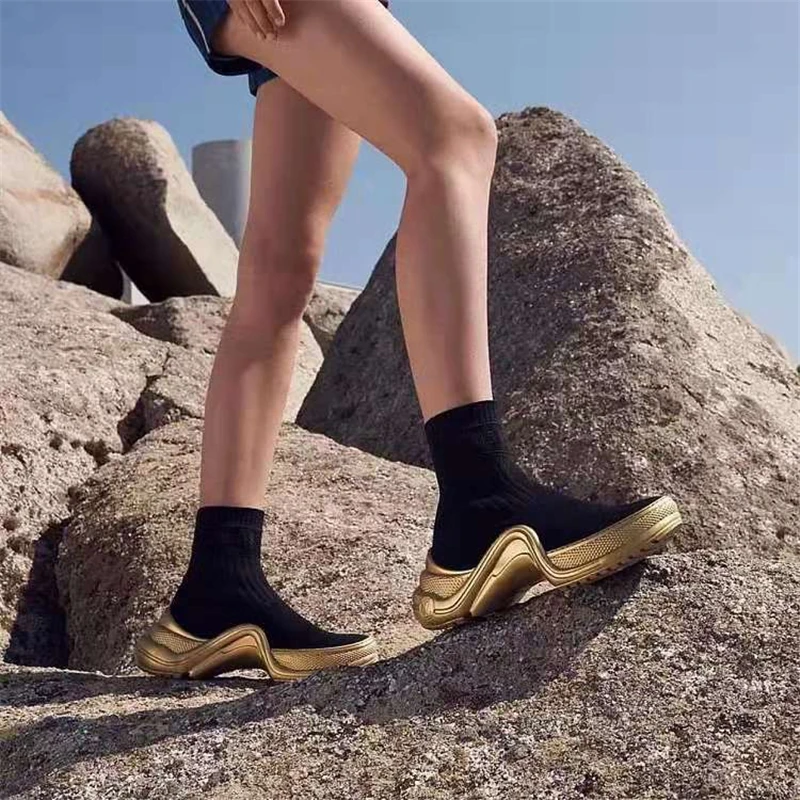

19ss High Top Thick Bottom Casual Elastic Socks Stretch Ankle Boots Sport Court Sneakers Soft Flat Platform Running Woman Shoes