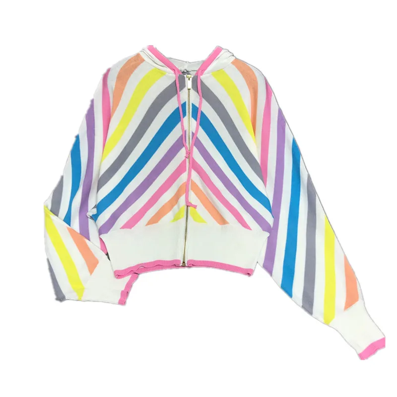 

Yun knitting cardigan and while female dragon chromatic stripe zipper profile bat sleeve ice hemp net red suit