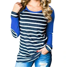 2019 Fashion Stripe T-Shirt Women Elbow Patch Female Raglan T Shirts Long Sleeve Harajuku Plus Size Ladies Tops 3XL Mujer stripe pattern patch t shirt