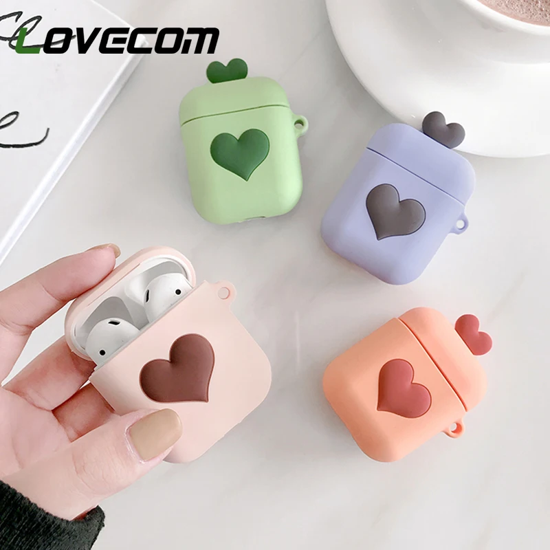 

LOVECOM New Shockproof Cute Wireless Bluetooth Headset Case Solid Color Heart Girl Soft Silicon Earphone Cases For Apple AirPods