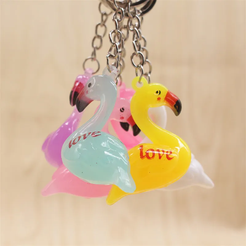 

High Quality 6pcs/lot Multicolor Acrylic Flamingo Cute Keychain Keyring Bag Car Pendant Keyring For Kids Child Jewelry Gift