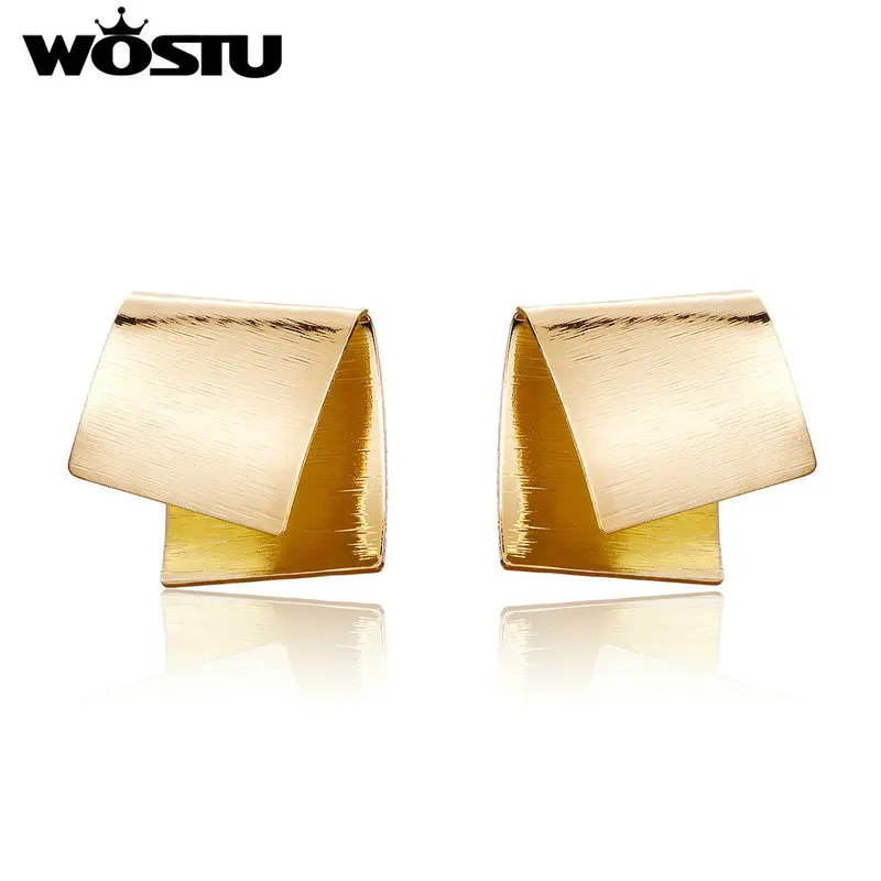 

WOSTU Vogue Heavy Metal Stud Earrings For Women With Irregular Shape Party Celebration Jewelry Fashion Glittering Gift AIE012