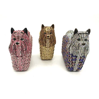 

Luxury women evening party bag bridal wedding purses diamonds accessories cute animal puppy poodle dog crystal bag purses