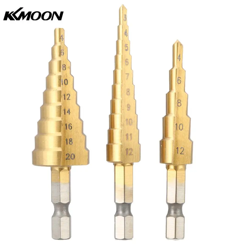 3 Pcs/set HSS Titanium Coated Straight Flute Step Drill Bits Essential