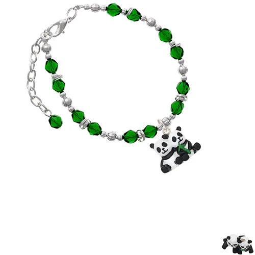 Resin Panda Bear Best Friends Green Beaded Bracelet |