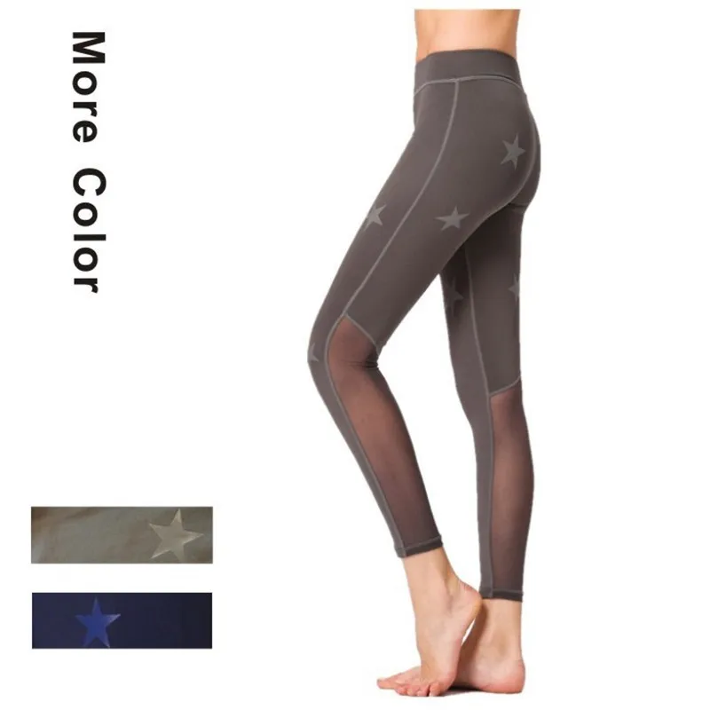 

2019 New Stars Print Yoga Pants Mesh stitching Elastic Sports Leggings Fitness Workout Gym Yoga Breathable Leggings Dance Tights