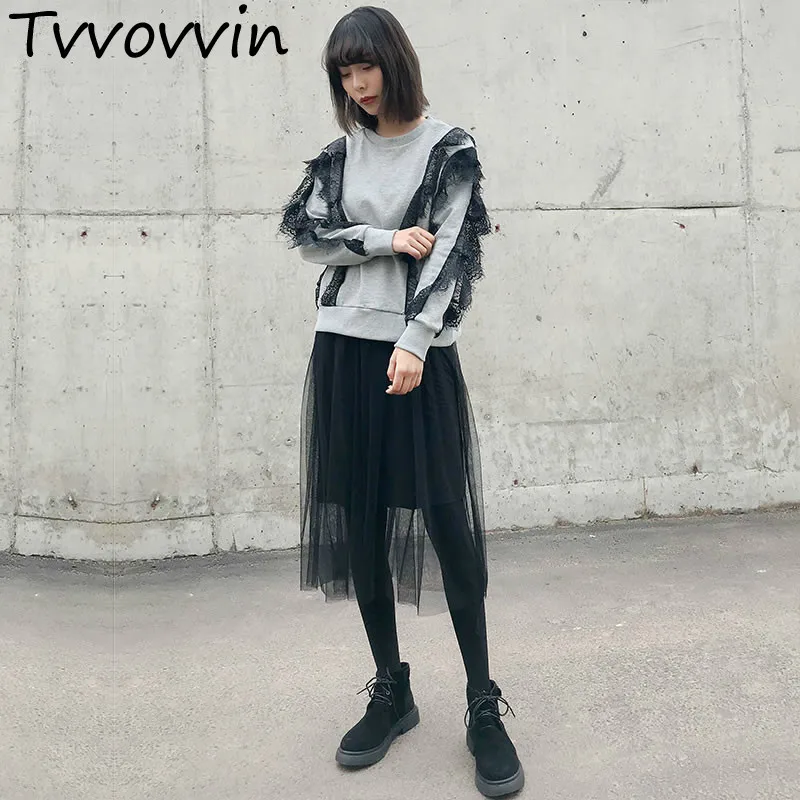 O Pieno Della Superiore Solido Nuove Inverno lunghezza Scava Pantaloni Di Corea Modo Ginocchio 2019 Colore Donne Merletto Del black Femminile gray L589 Manicotto White collo Fuori Iq7wq0